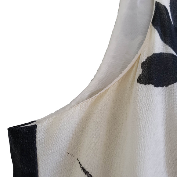 Louben Midi Shift Dress Size 10 Cream/Black Sleeveless Floral Crepe Lined - Picture 9 of 11